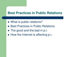 Best Practices in Public Relations