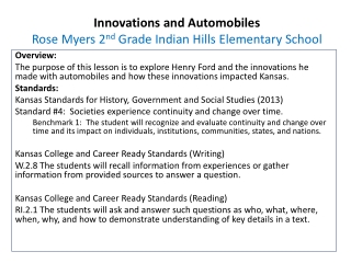 Innovations and Automobiles Rose Myers 2 nd Grade Indian Hills Elementary School