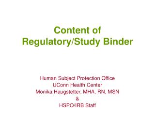Content of Regulatory/Study Binder