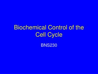 Biochemical Control of the Cell Cycle