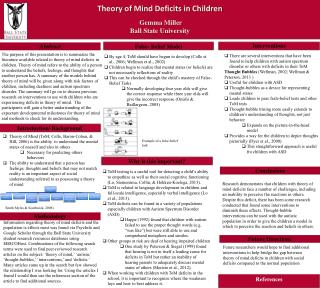 Theory of Mind Deficits in Children Gemma Miller Ball State University