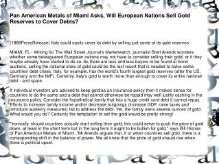 Pan American Metals of Miami Asks, Will European Nations Sel