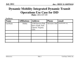 Dynamic Mobility Integrated Dynamic Transit Operations Use Case for ISD