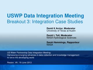 US Water Partnership Data Integration Meeting: