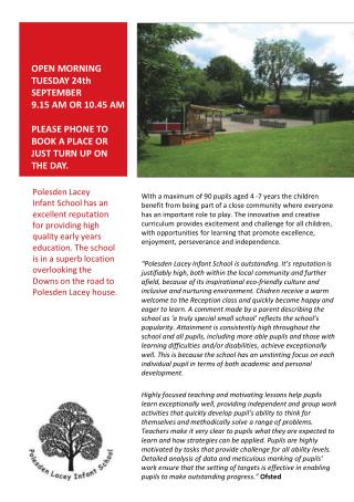 Polesden Lacey Infant School has an excellent reputation for providing high quality early years