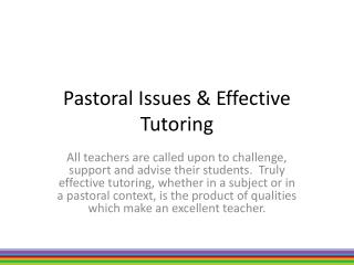 Pastoral Issues & Effective Tutoring