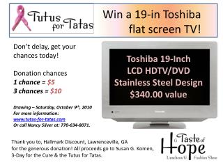 Toshiba 19-Inch LCD HDTV/DVD Stainless Steel Design $340.00 value