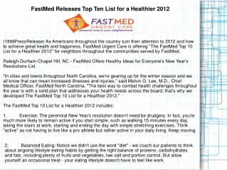 FastMed Releases Top Ten List for a Healthier 2012