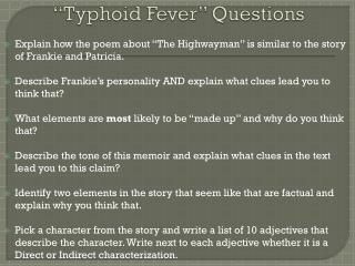 “Typhoid Fever” Questions