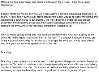 Marketing Plan For a Salon