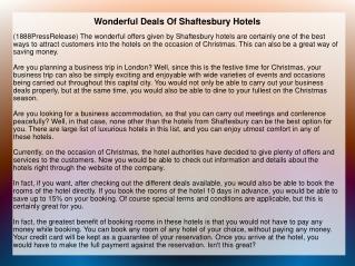 Wonderful Deals Of Shaftesbury Hotels