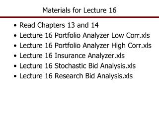 Materials for Lecture 16
