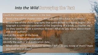 Into the Wild Surveying the Text