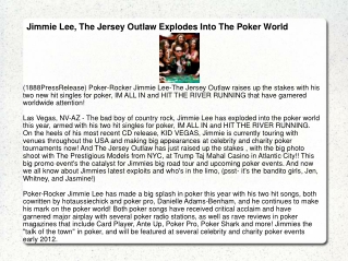 Jimmie Lee, The Jersey Outlaw Explodes Into The Poker World