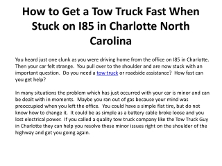 How to Get a Tow Truck Fast When Stuck on I85 in Charlotte N