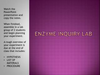 ENZYME INQUIRY LAB