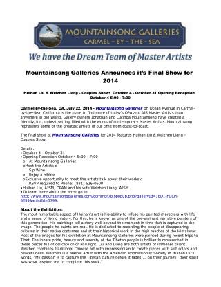Mountainsong Galleries Announces it’s Final Show for 2014