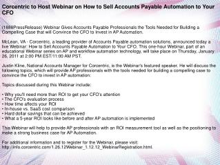 Corcentric to Host Webinar on How to Sell Accounts Payable A