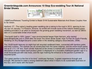 Greenbrideguide.com Announces 10 Stop Eco-wedding Tour At Na