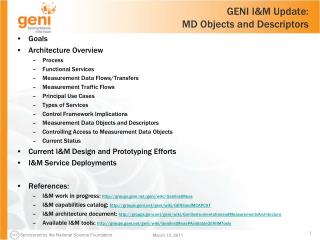 GENI I&M Update: MD Objects and Descriptors