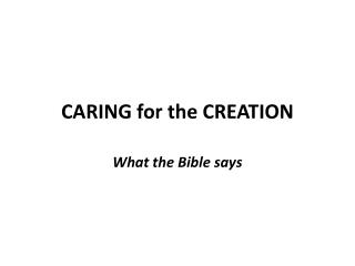 CARING for the CREATION