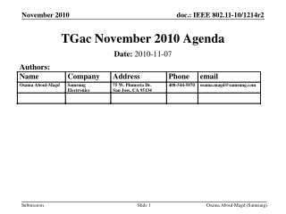 TGac November 2010 Agenda