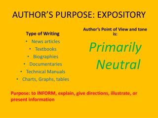 AUTHOR’S PURPOSE: EXPOSITORY