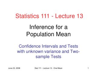 Inference for a Population Mean