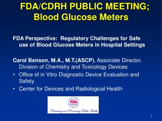 FDA/CDRH PUBLIC MEETING; Blood Glucose Meters