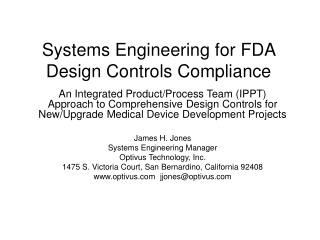 Systems Engineering for FDA Design Controls Compliance