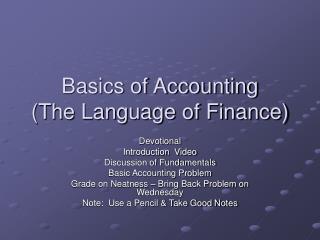Basics of Accounting (The Language of Finance)
