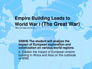 Empire Building Leads to World War I (The Great War) “Wars not make men Great”
