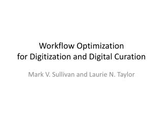 Workflow Optimization for Digitization and Digital Curation
