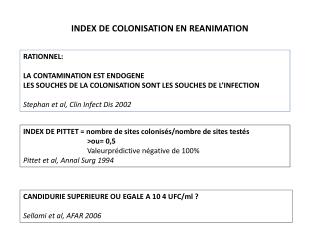INDEX DE COLONISATION EN REANIMATION