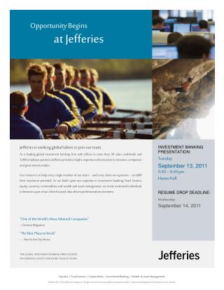 INVESTMENT BANKING PRESENTATION: Tuesday September 13, 2011 5:30 – 6:30 pm Hanes Hall