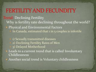 FERTILITY AND FECUNDITY