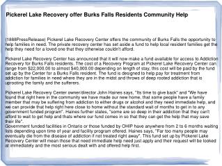 Pickerel Lake Recovery offer Burks Falls Residents Community