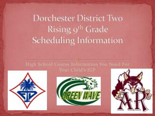 Dorchester District Two Rising 9 th Grade Scheduling Information