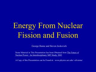 Energy From Nuclear Fission and Fusion