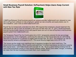 Small Business Payroll Solution: EzPaycheck Helps Users Keep