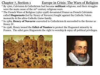 Chapter 7, Section 1 Europe in Crisis: The Wars of Religion