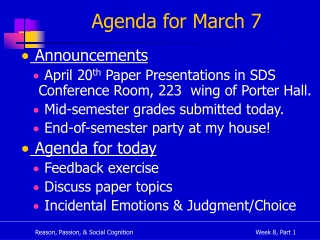 Agenda for March 7
