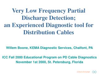 Willem Boone, KEMA Diagnostic Services, Chalfont, PA ICC Fall 2000 Educational Program on PD Cable Diagnostics November