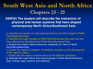 South West Asia and North Africa Chapters 23 - 25