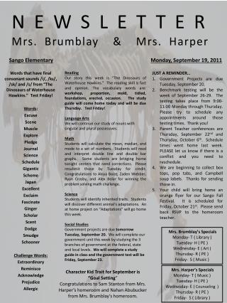 NEWSLETTER Mrs. Brumblay & Mrs. Harper