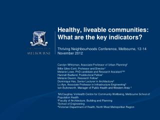 Healthy, liveable communities: What are the key indicators?