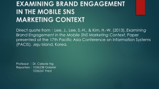 EXAMINING BRAND ENGAGEMENT IN THE MOBILE SNS MARKETING CONTEXT