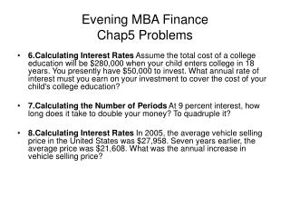 Evening MBA Finance Chap5 Problems