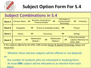Subject Option Form For S.4