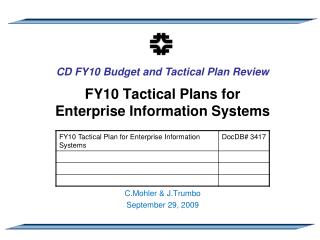 FY10 Tactical Plans for Enterprise Information Systems